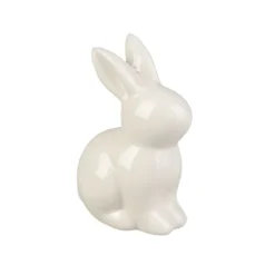 Hase Sitzend - Weiß Glänzend - Aus Keramik - Ca. 6,5 X 4,5 X 9 Cm